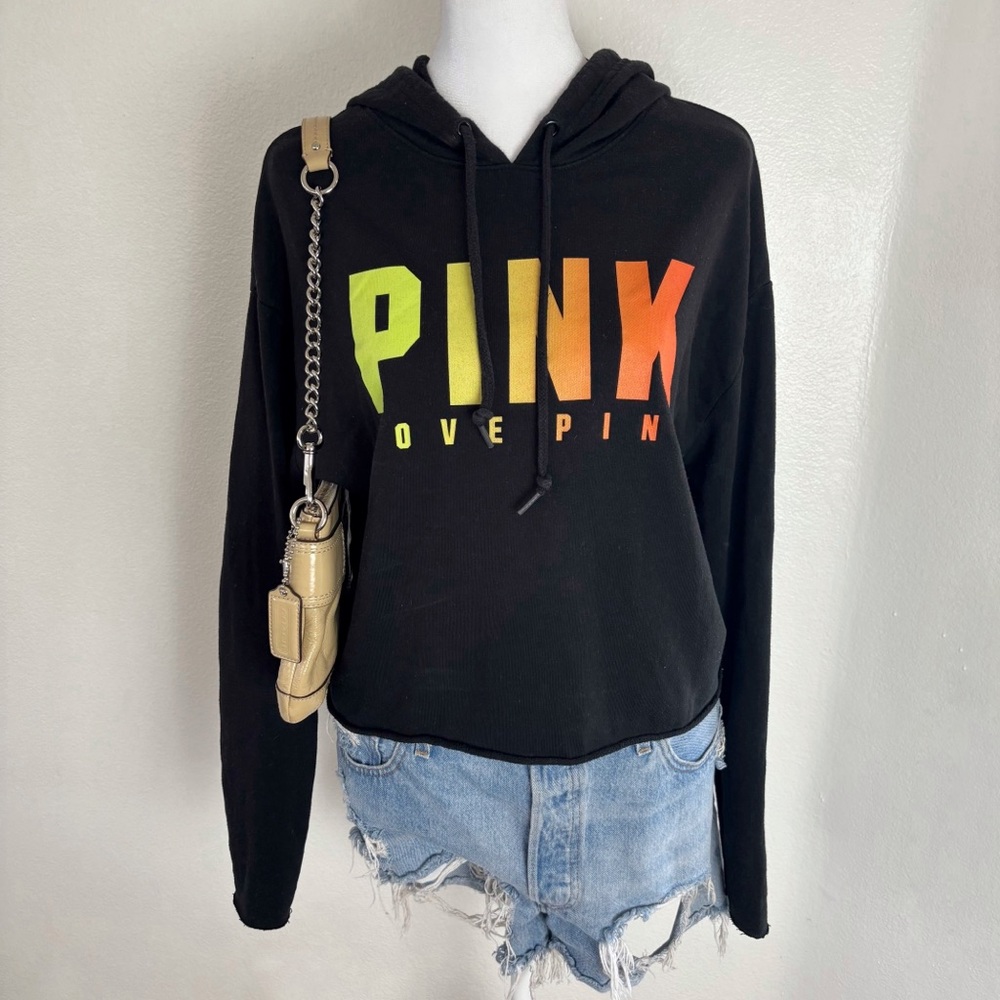 Victoria’s Secret PINK Black Ombré Logo Hoodie Sweatshirt | Size Small
